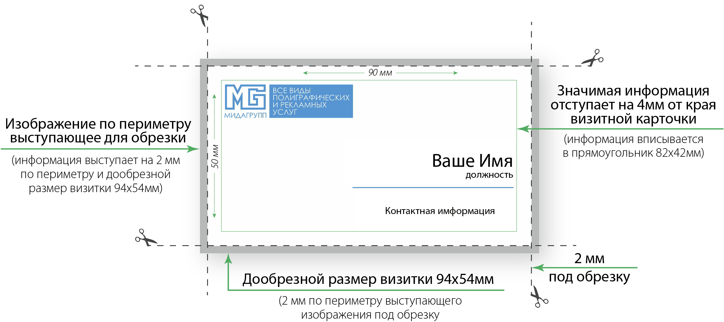 Визитка 90 х 50 мм - описание содержания и размеры обрезки. Визитка 90 х 50 мм - описание содержания и размеры обрезки.